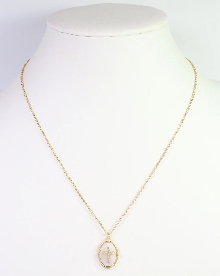Claremont Mother of Pearl Cross Necklace Gold