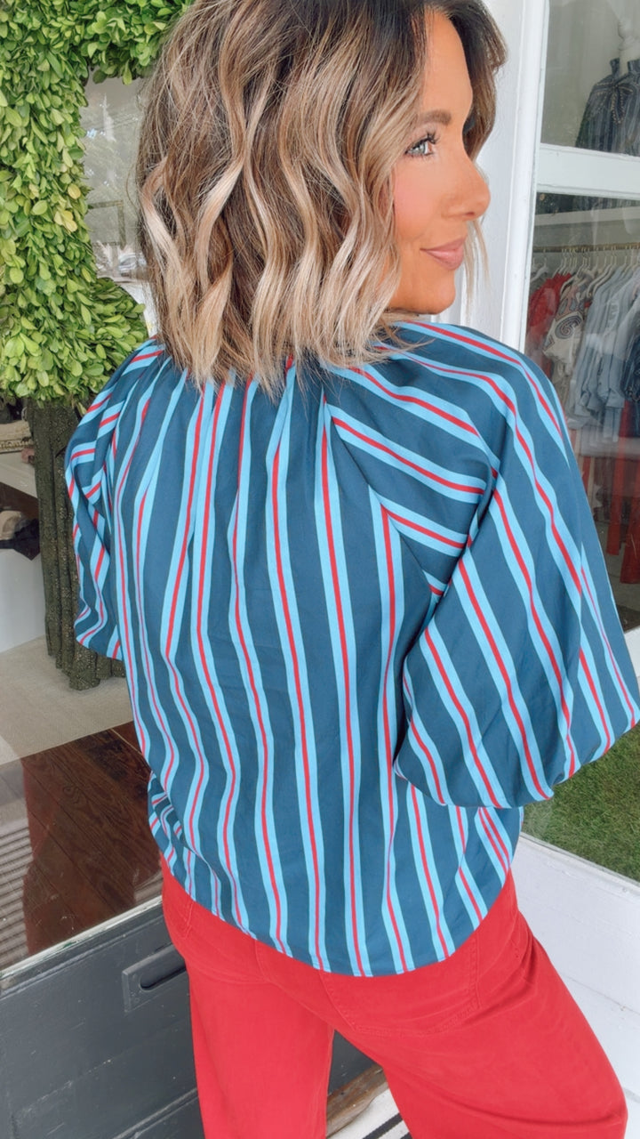 THML Uptown Stripe Tie-Neck Top