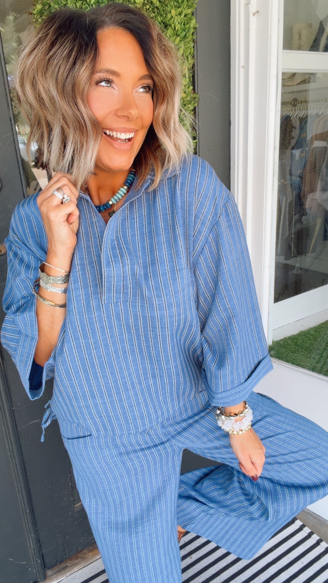 The Blue Skies Striped Pant Set