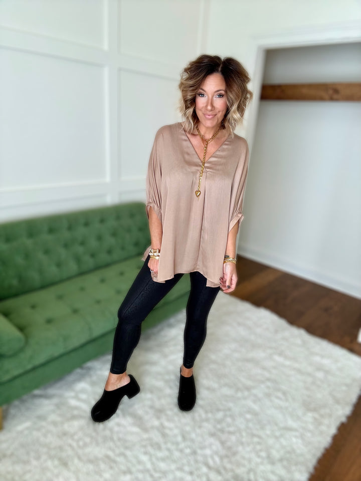 The Oversized Satin V-Neck Top