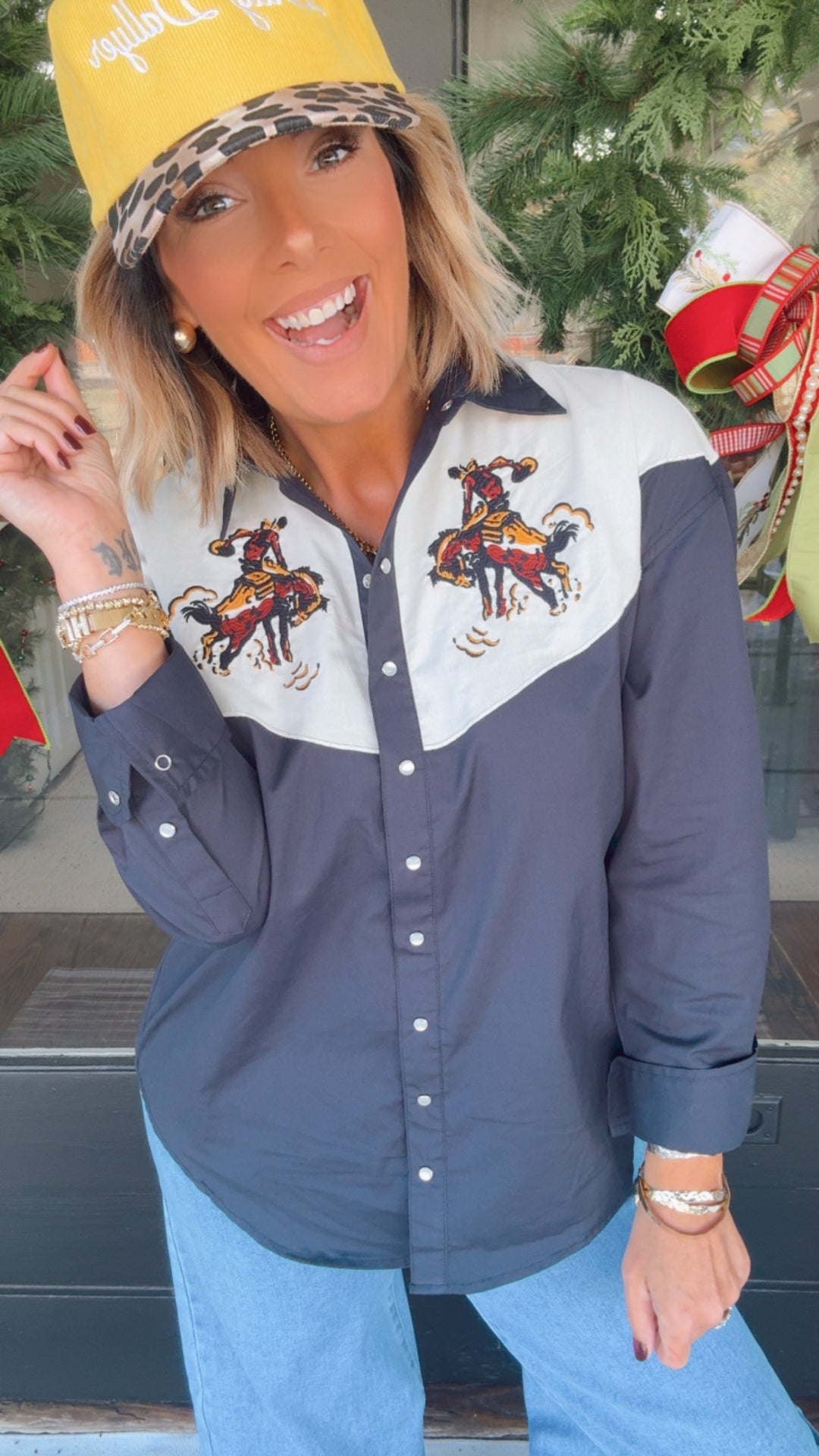 Pearl Snap Embroidered Top