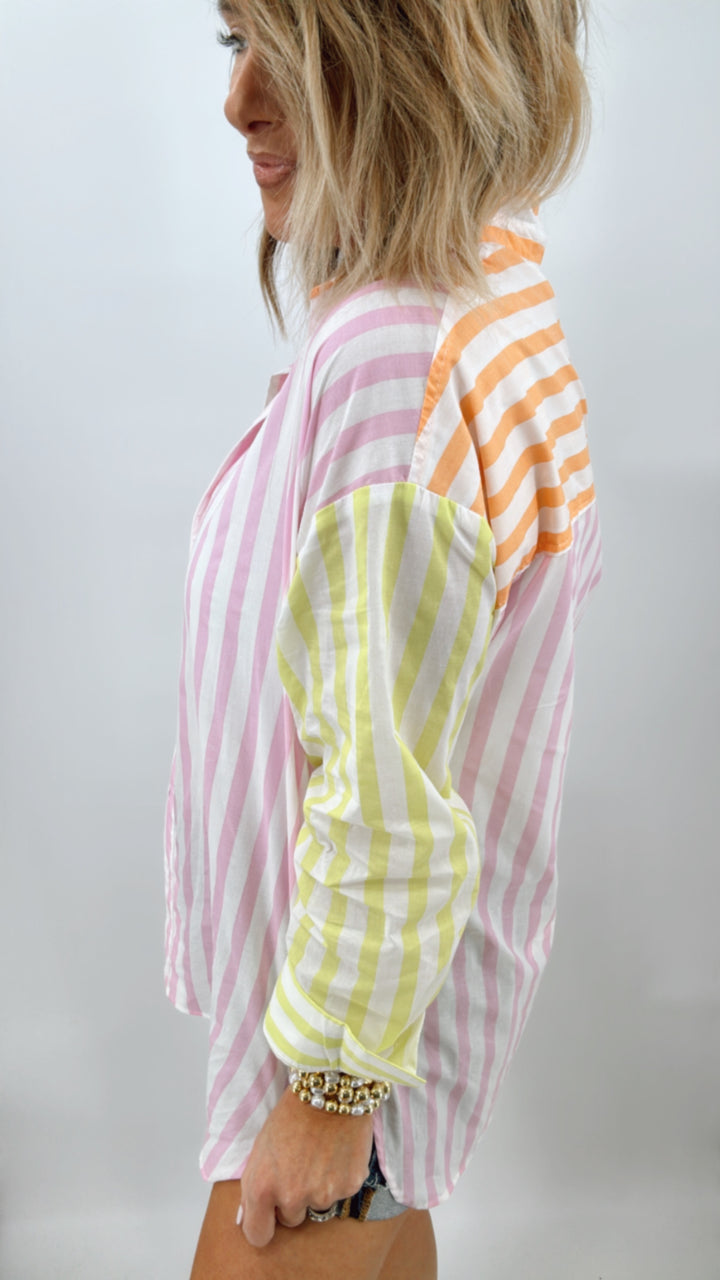 Multi Stripe Button Down Top