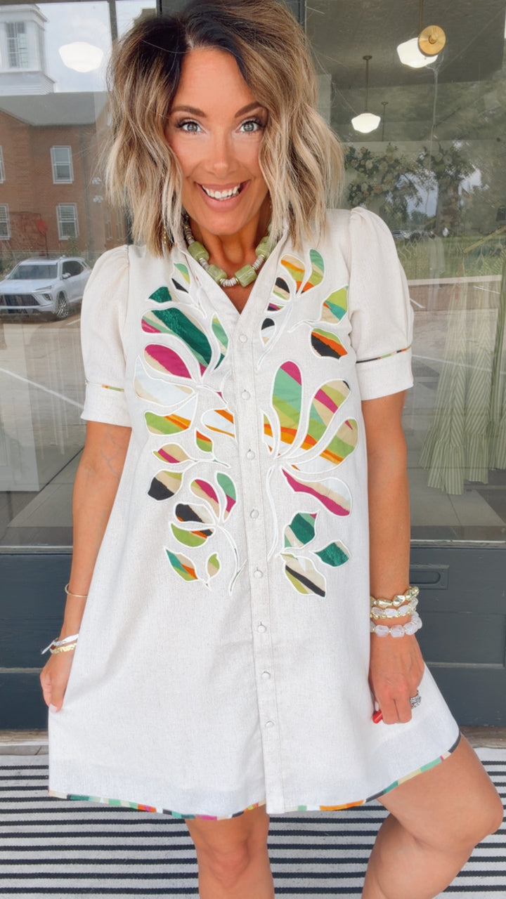 Tropical Mosaic Shirt Dress