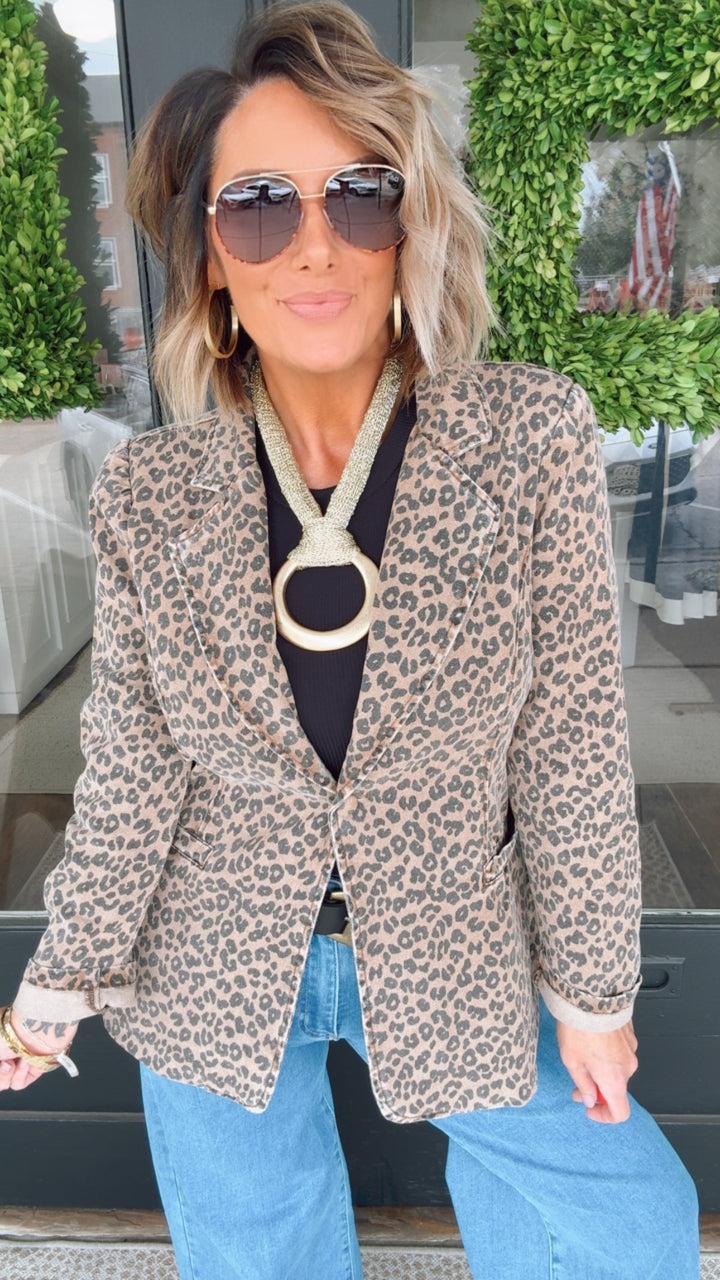 Leopard Single Button Blazer