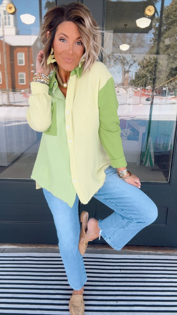 The Lime Color Block Top