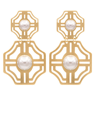 Cutout & Stone Dangle Earrings
