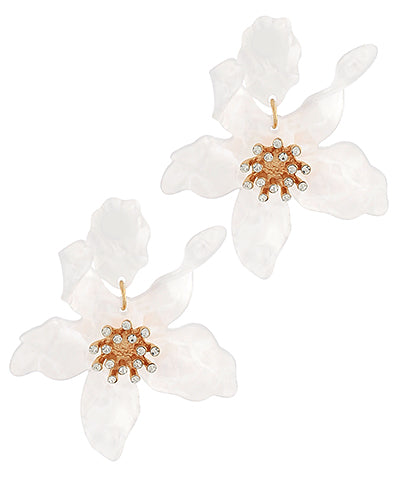 Flower w/Crystal Acrylic Earrings