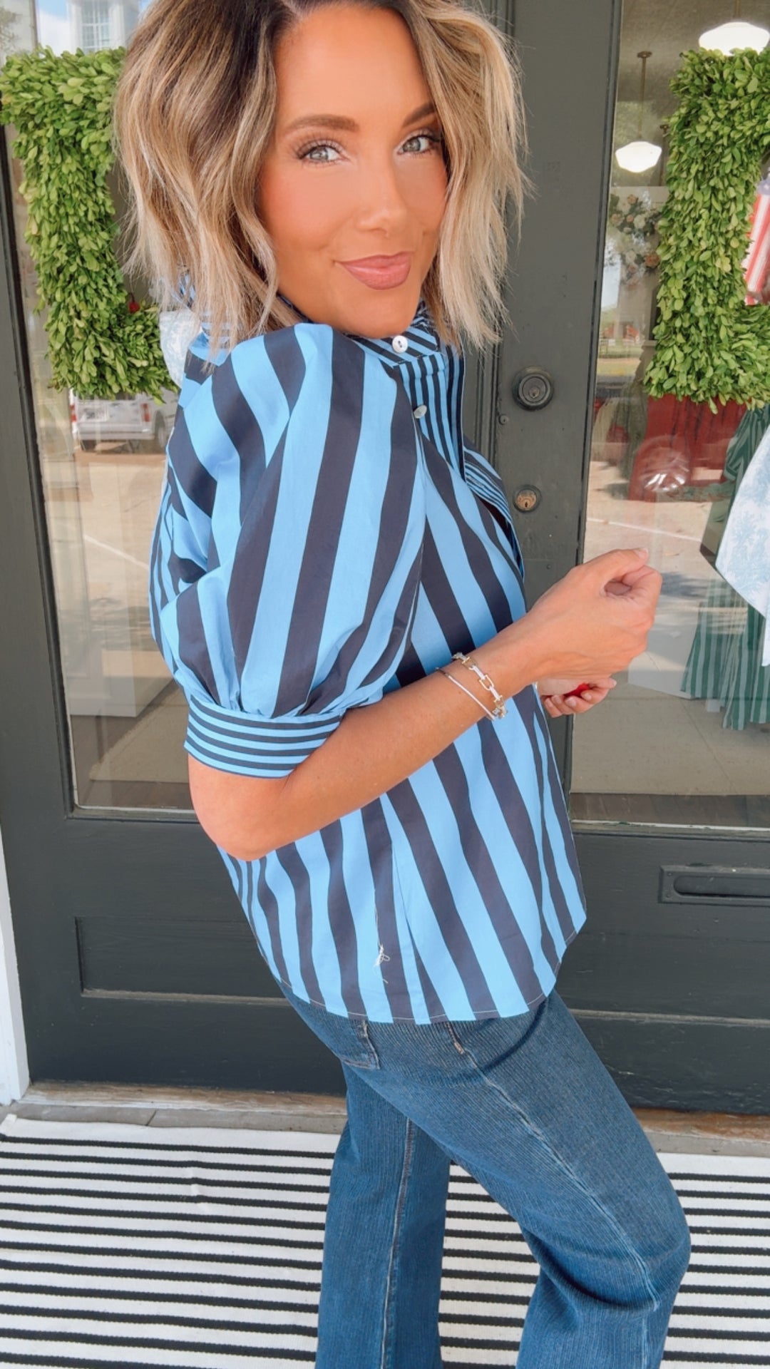 The Harbor Stripe Puff Sleeve Top