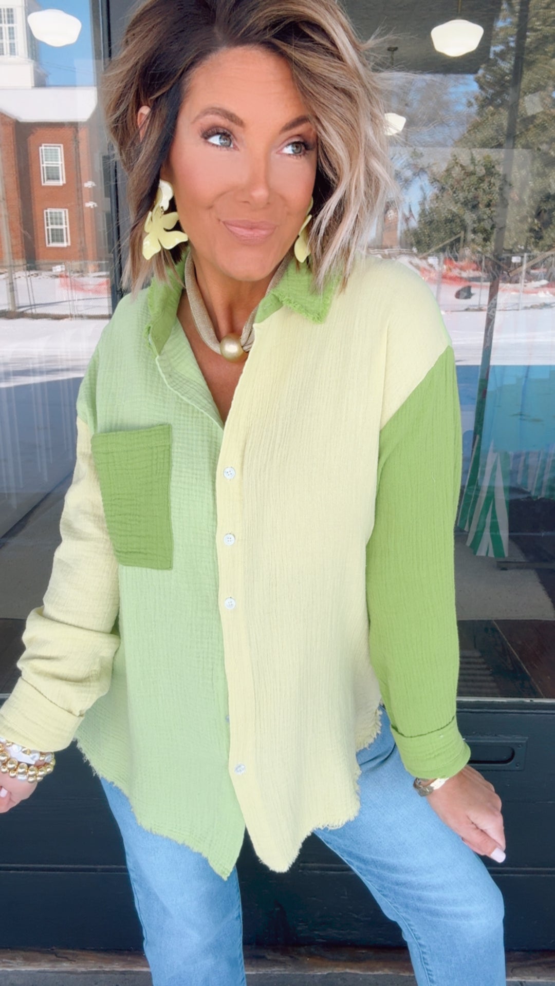 The Lime Color Block Top