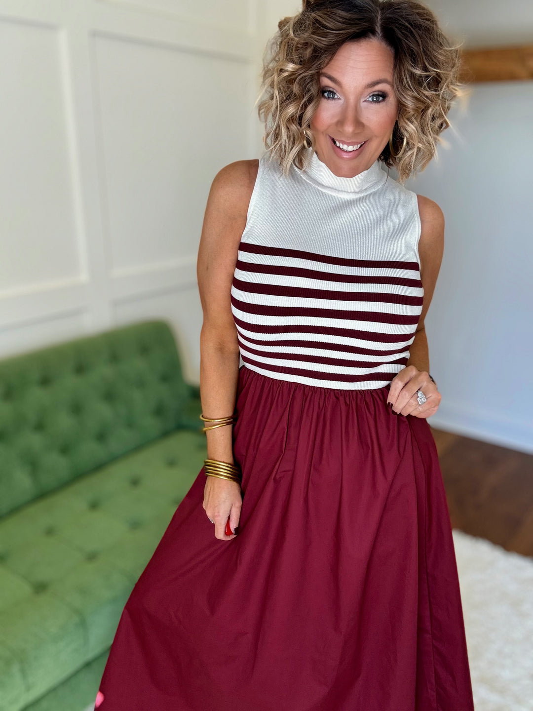 The Maroon and White Classic Stripe Dress