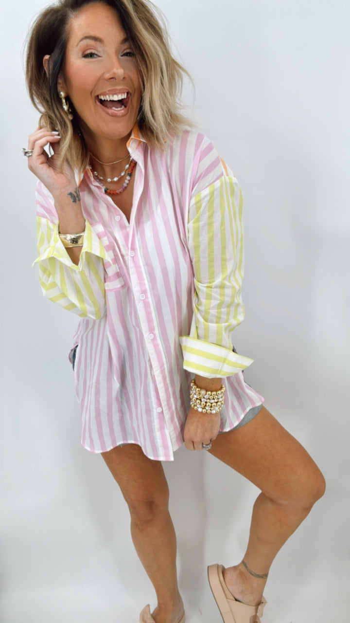 Multi Stripe Button Down Top