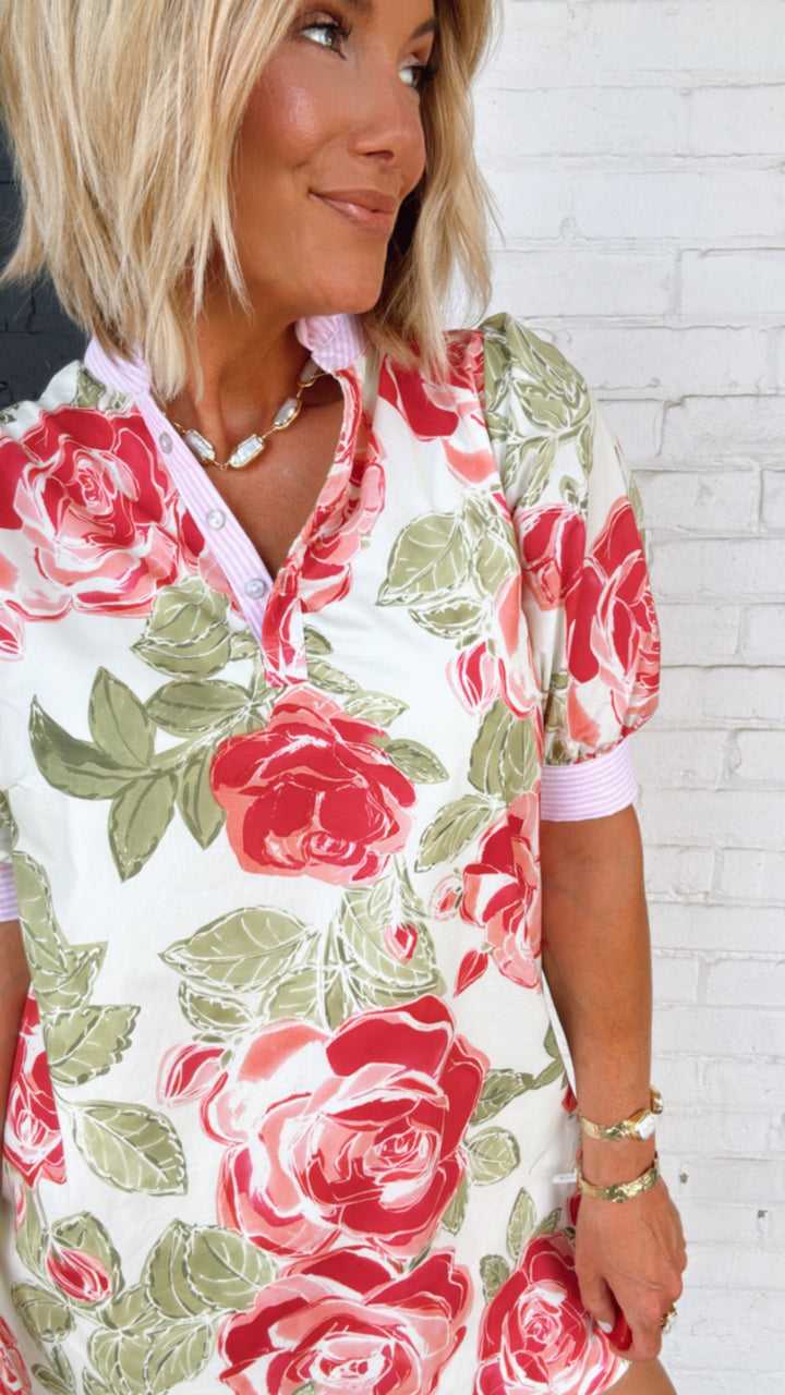 Floral pop over Mini Dress