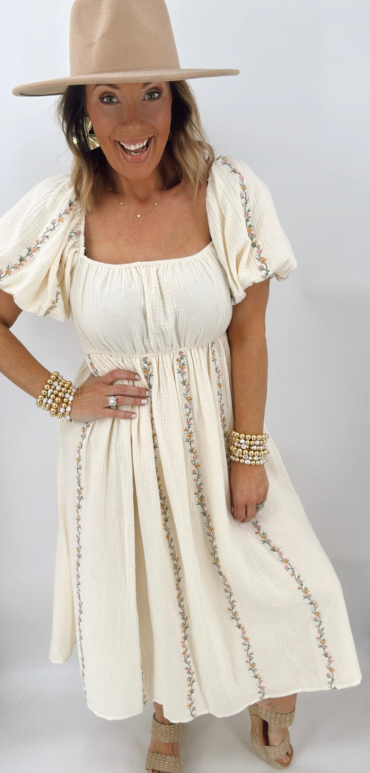 Floral Vine Embroidery Dress