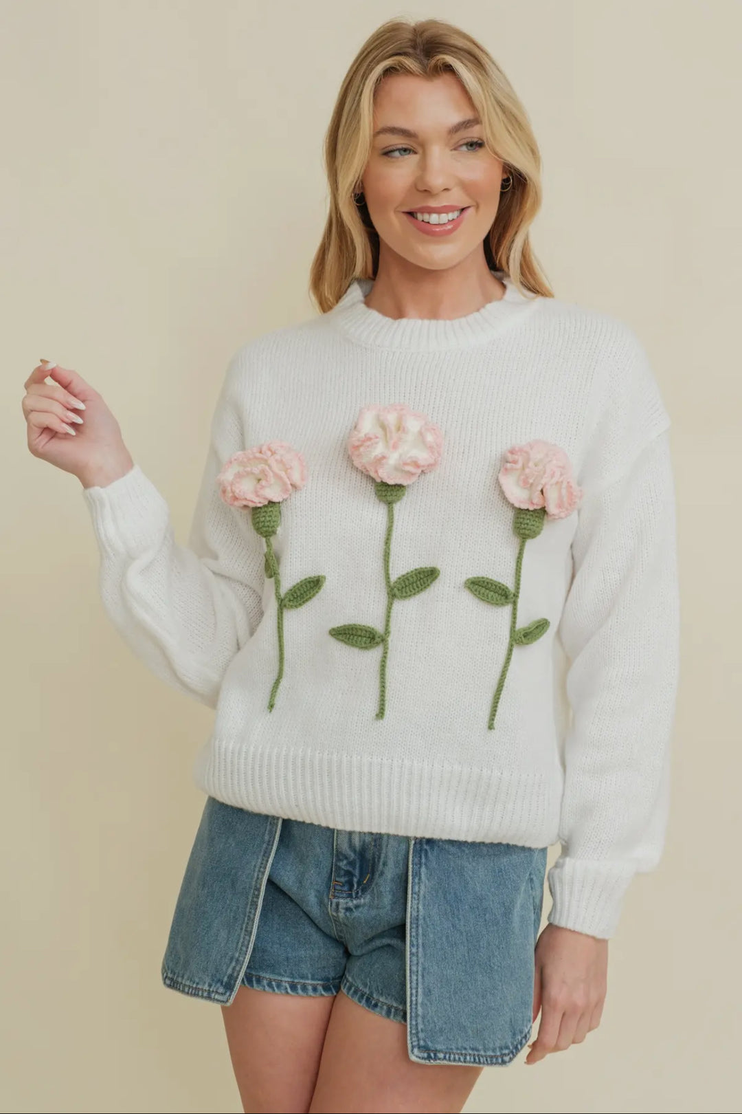 3D Flower Knit Sweater