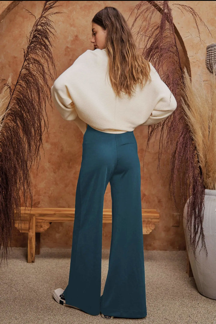 Wide Leg Teal Pull on Pant