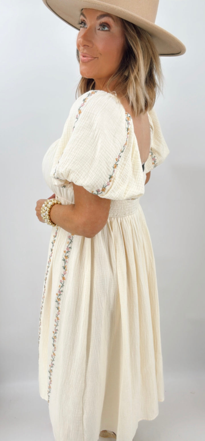 Floral Vine Embroidery Dress
