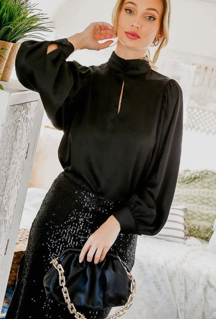 High Neck Balloon Sleeve Top