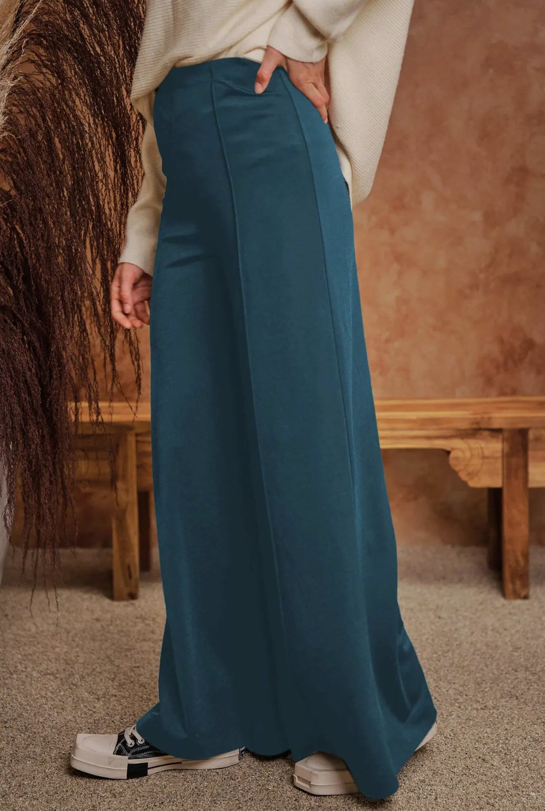 Wide Leg Teal Pull on Pant