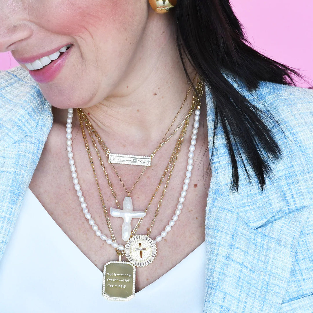 Heavenly Pearl Cross Necklace Gold