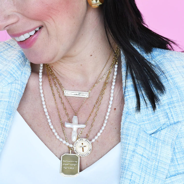 Heavenly Pearl Cross Necklace Gold