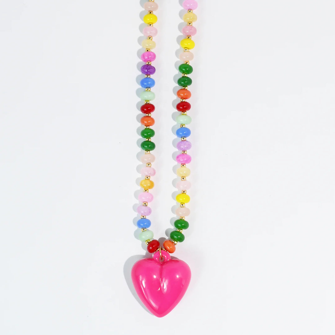 Happy Colorful Heart Necklace Hot Pink