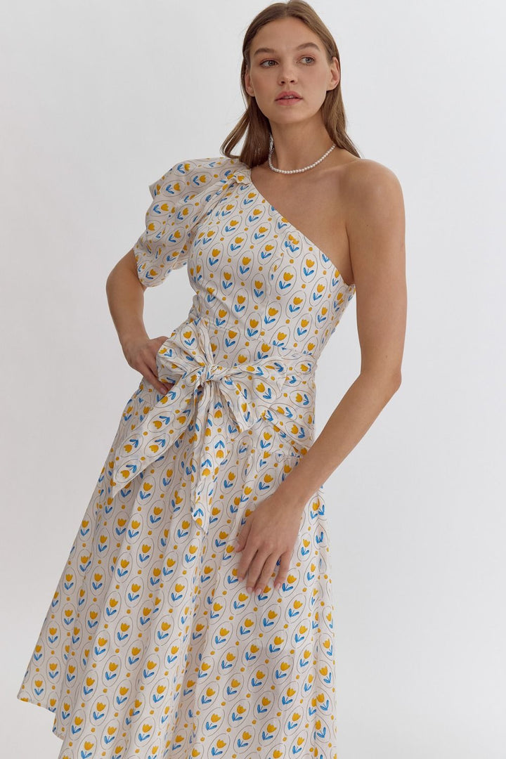 The One Shoulder Blooming Midi Dress