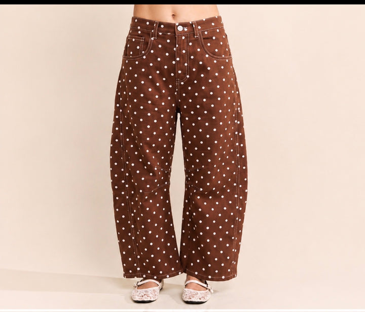 The Mocha Dot Barrel Pants