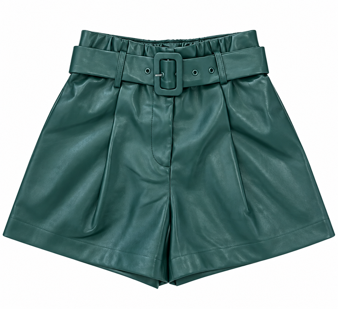 Faux Leather Belted Hunter Shorts