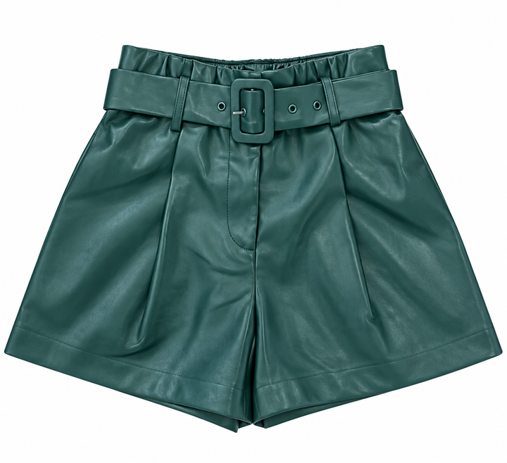 Faux Leather Belted Hunter Shorts
