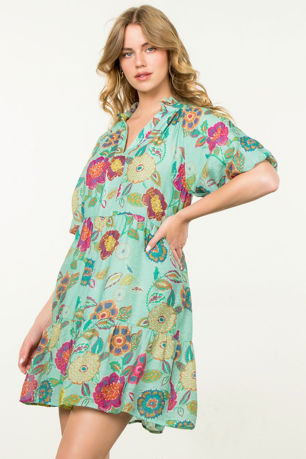 THML Puff Sleeve Floral Dress