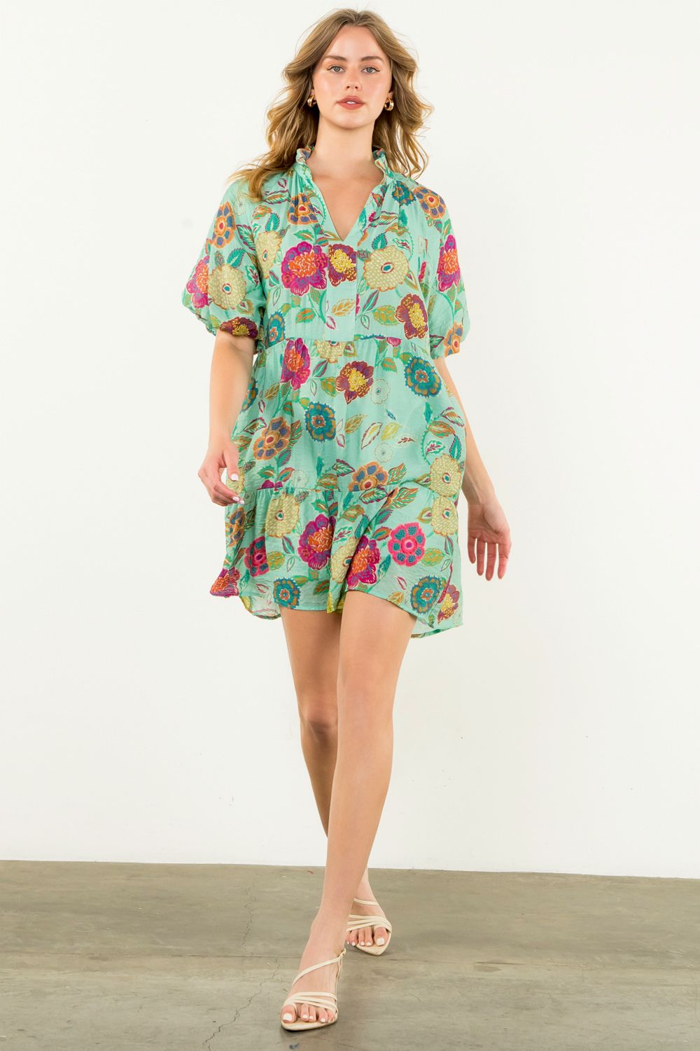 THML Puff Sleeve Floral Dress