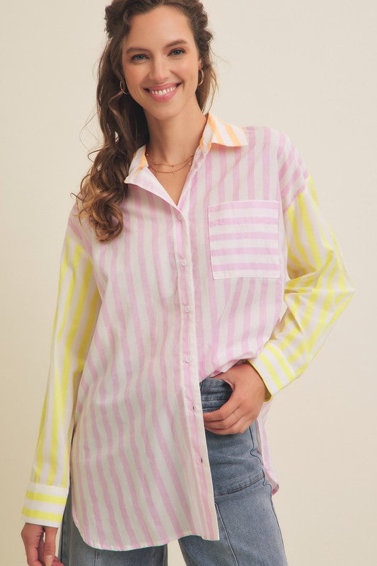 Multi Stripe Button Down Top