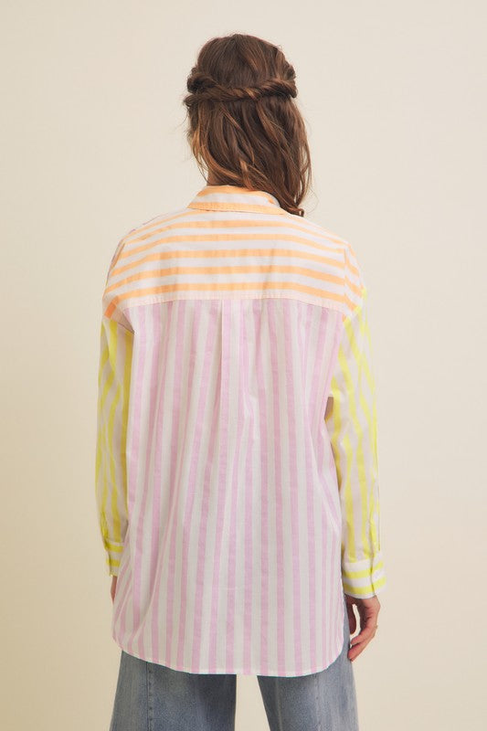 Multi Stripe Button Down Top
