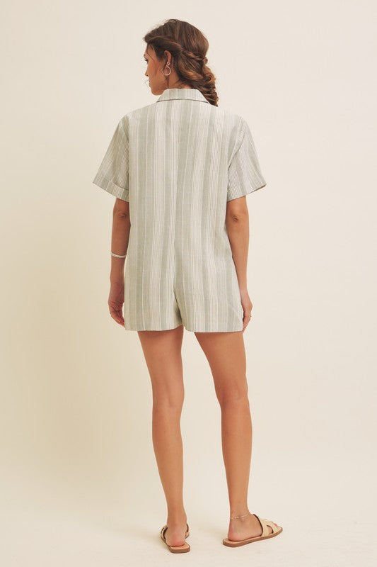 Textured Cotton Button Down Romper