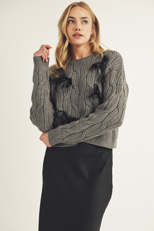 Bow Detail Cable Knot Sweater