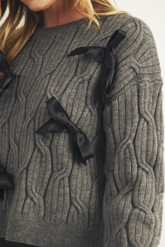 Bow Detail Cable Knot Sweater