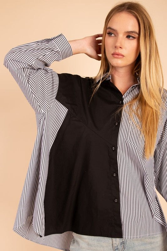 Asymmetrical Monochrome Button-Up Shirt