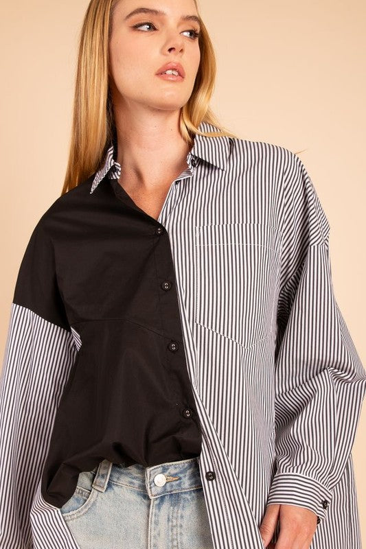 Asymmetrical Monochrome Button-Up Shirt