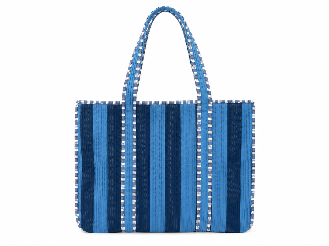 Navy Stripe Quilted Tote Bag