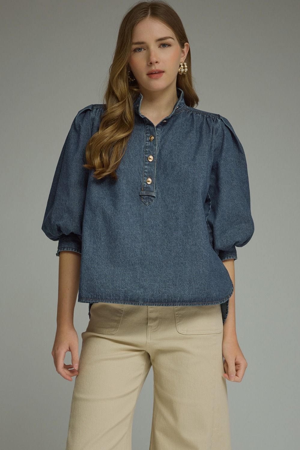 The Collins Denim Puff Sleeve Top