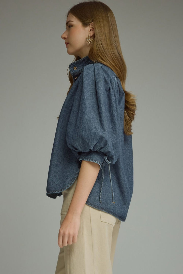 The Collins Denim Puff Sleeve Top