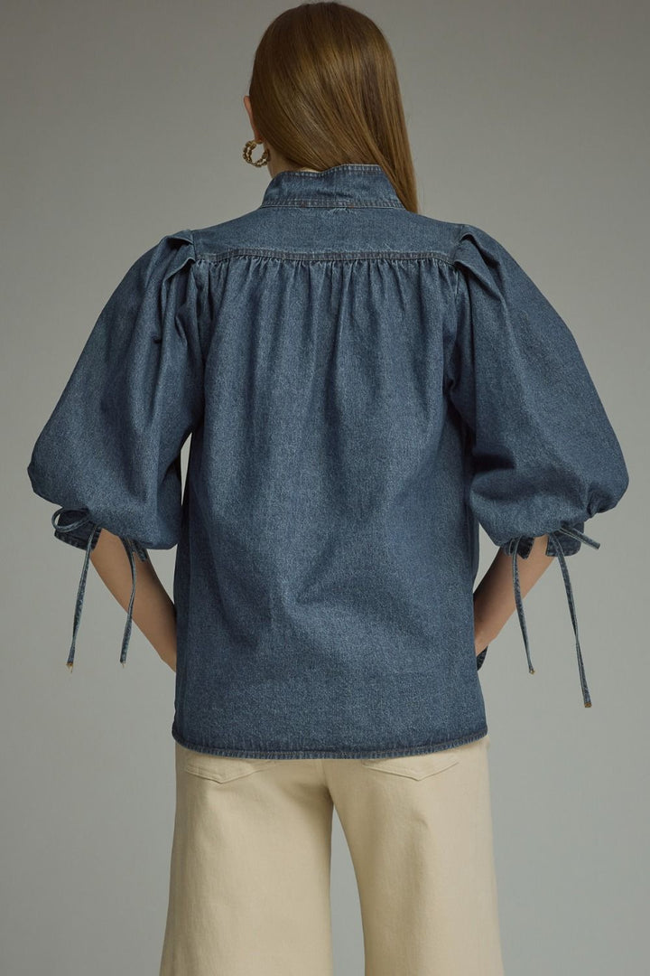 The Collins Denim Puff Sleeve Top