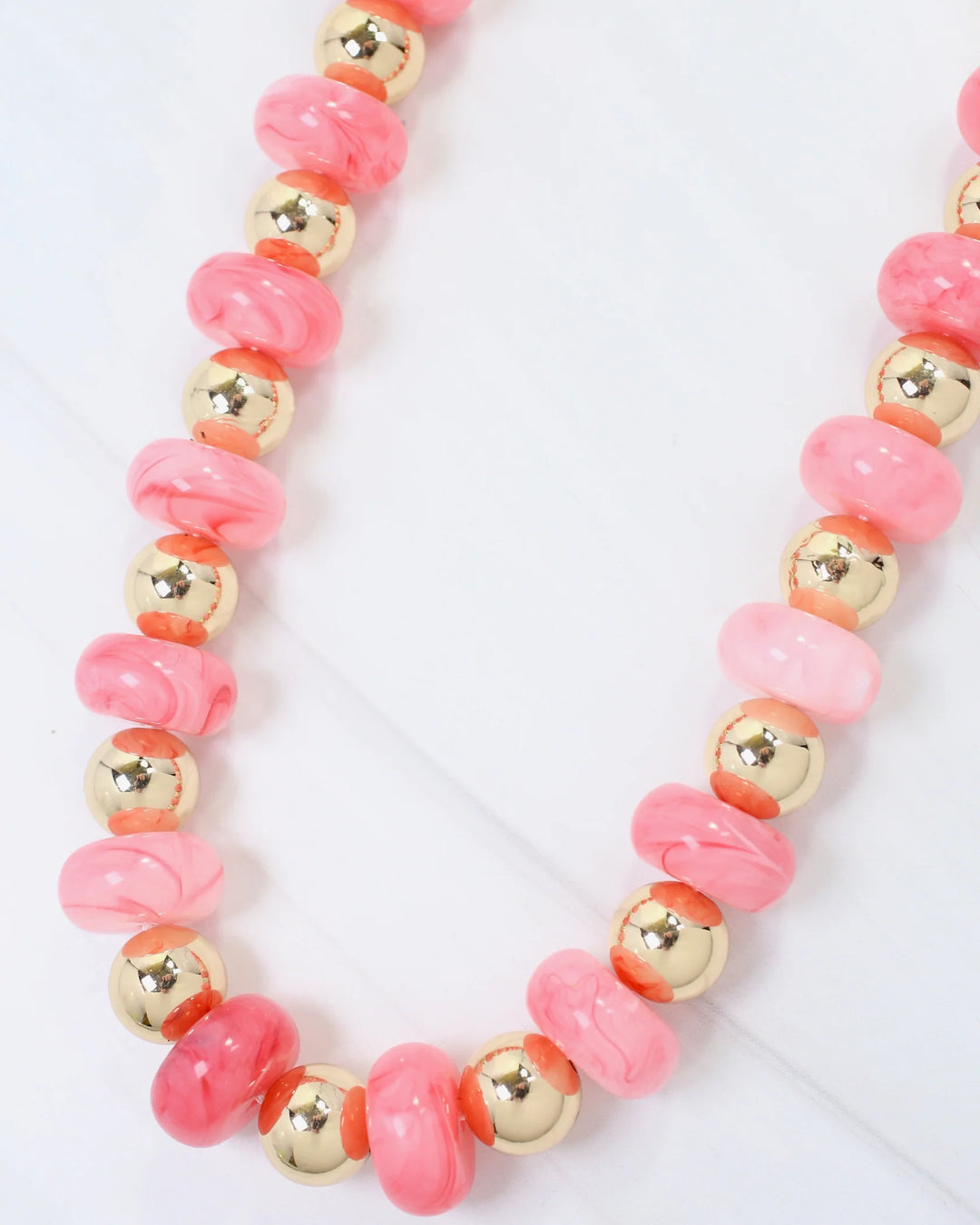 Staten Island Marble and Gold Beaded Necklace Pink