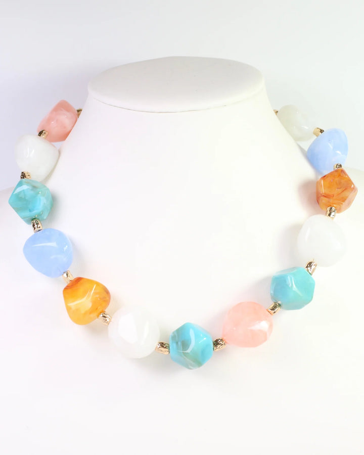 Syracuse Stone and Gold Beaded Necklace Light Multi