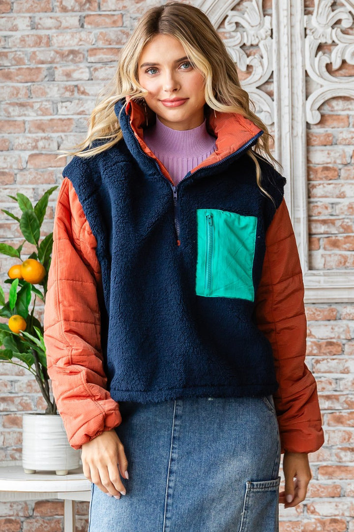 Soft fleece Quilted Puffer Sleeve Pullover