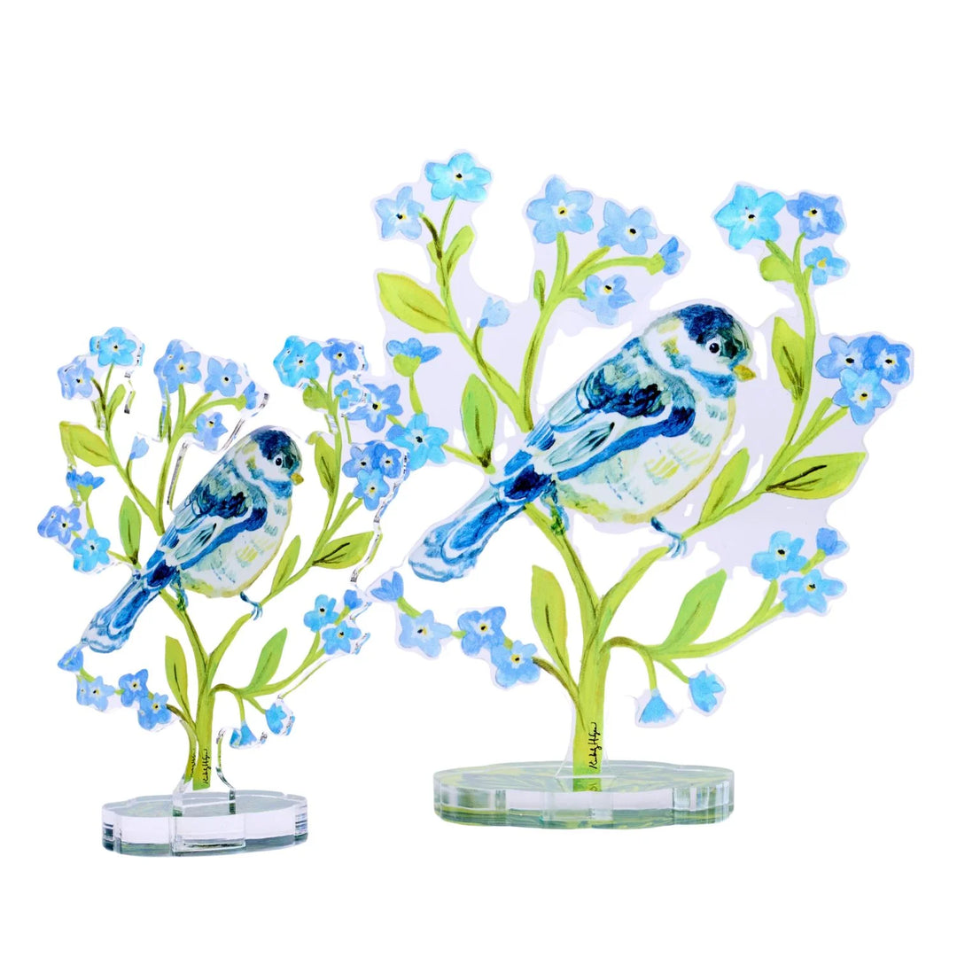 Chicakadee and Forget Me Nots Acrylic Floral/stand Sold Separately