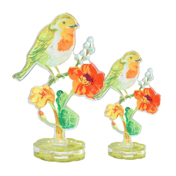 Robin and Nasturtiums Acrylic Floral/Stand sold Separately