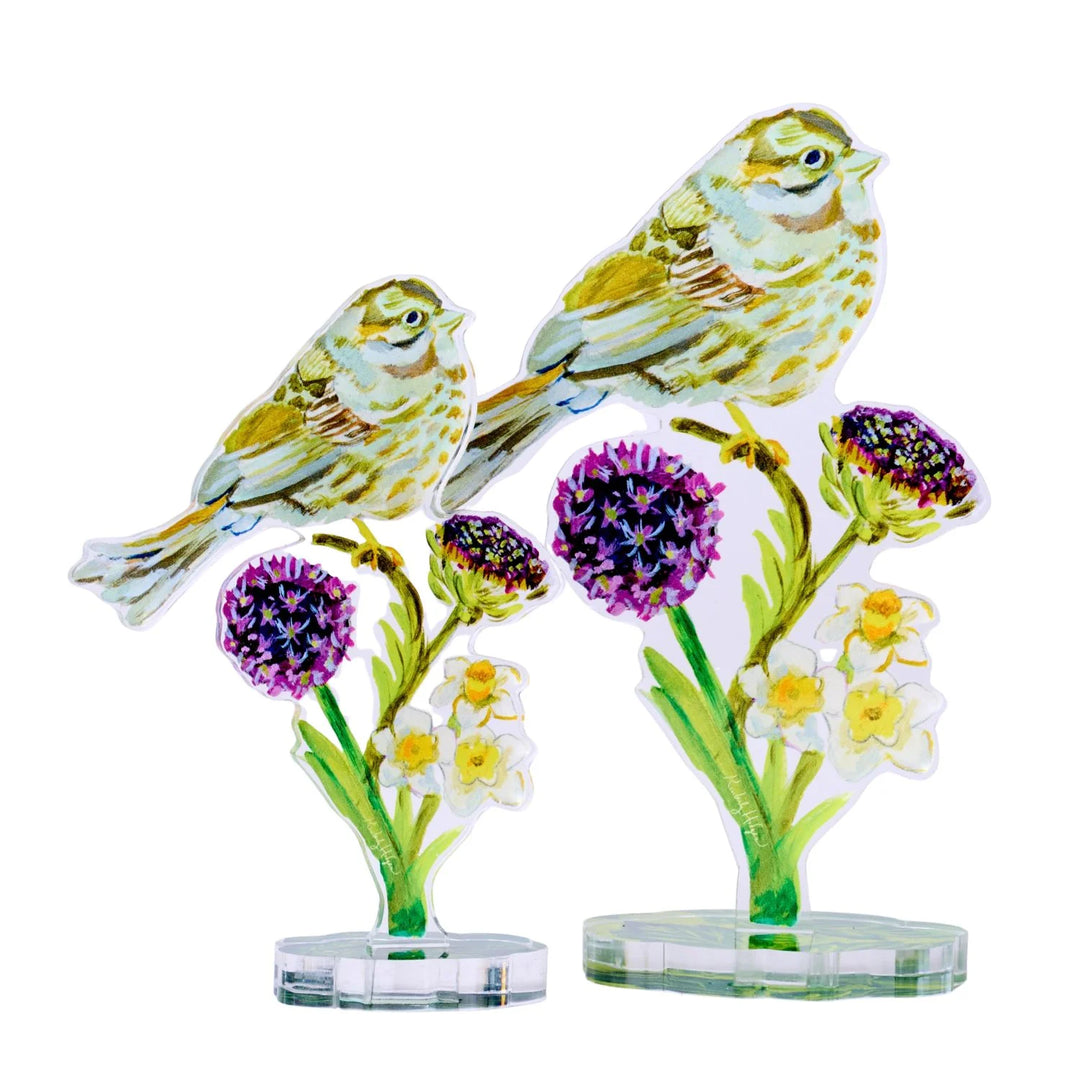 Chipping Sparrow with Daffodils Acrylic Floral/Stand Sold Seperate