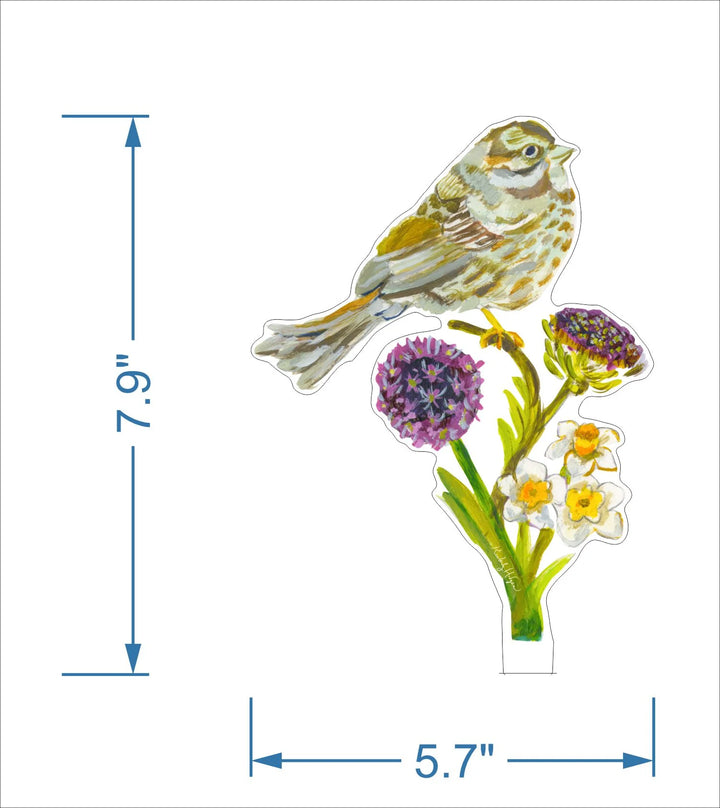 Chipping Sparrow with Daffodils Acrylic Floral/Stand Sold Seperate