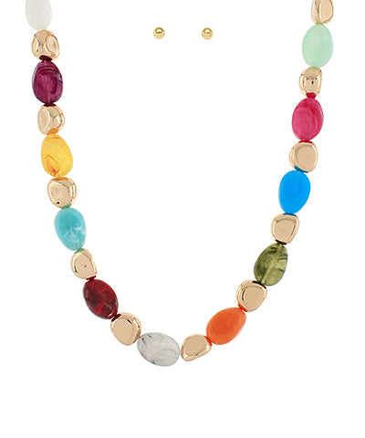 Mable Stone & Metal Bead Necklace Set